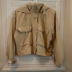 Lightweight Cropped Hooded Anorak Jacket - Beige